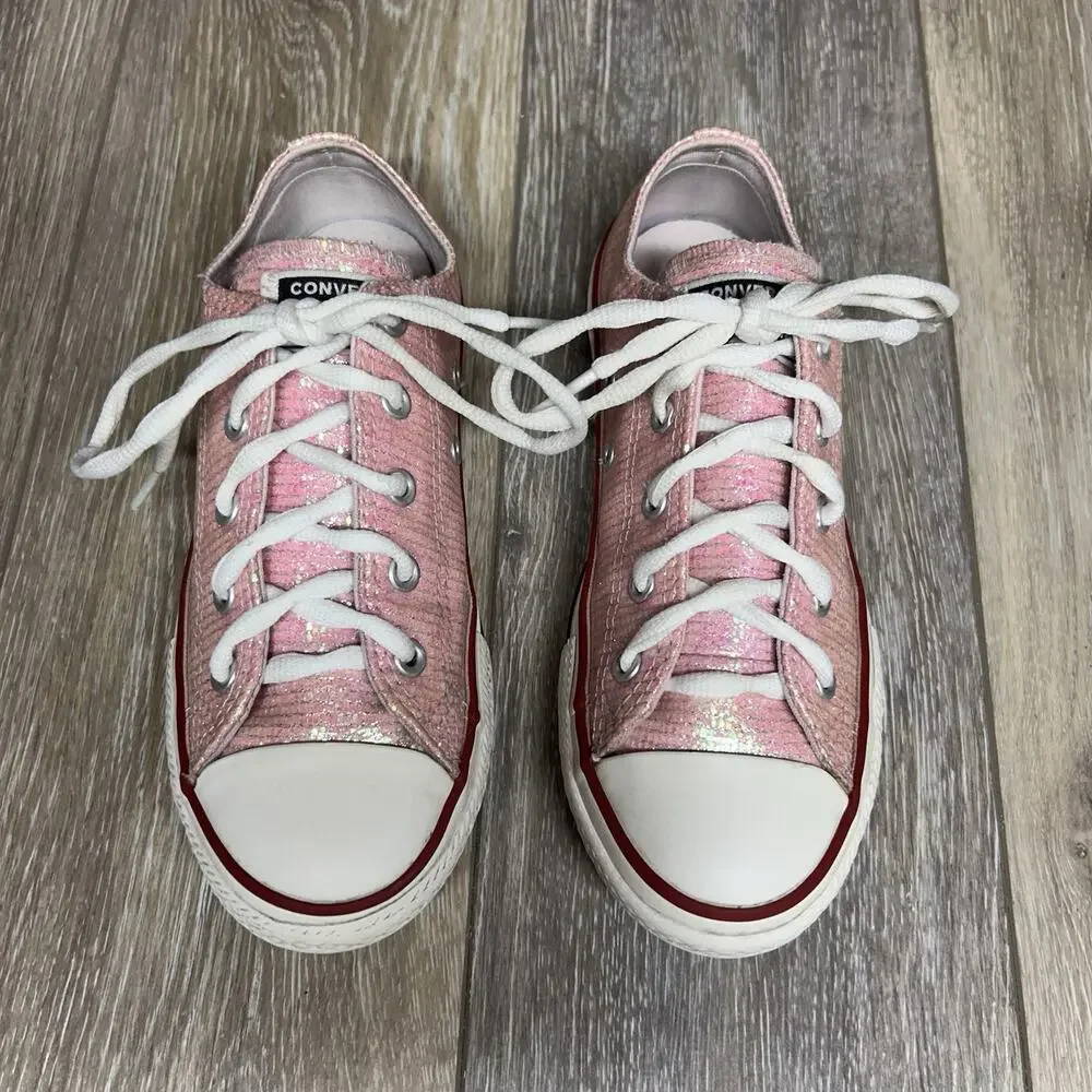 Converse Junior Youth US Size 2 Chuck Taylor All Star Low Pink Glitter Shoes